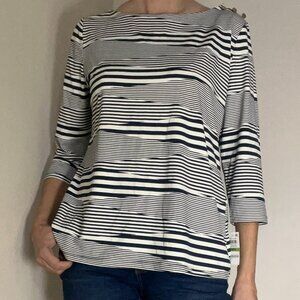 Charter Club Navy and White Striped Top, Loose, Roomy, Nautical 3/4 Sleeve Top